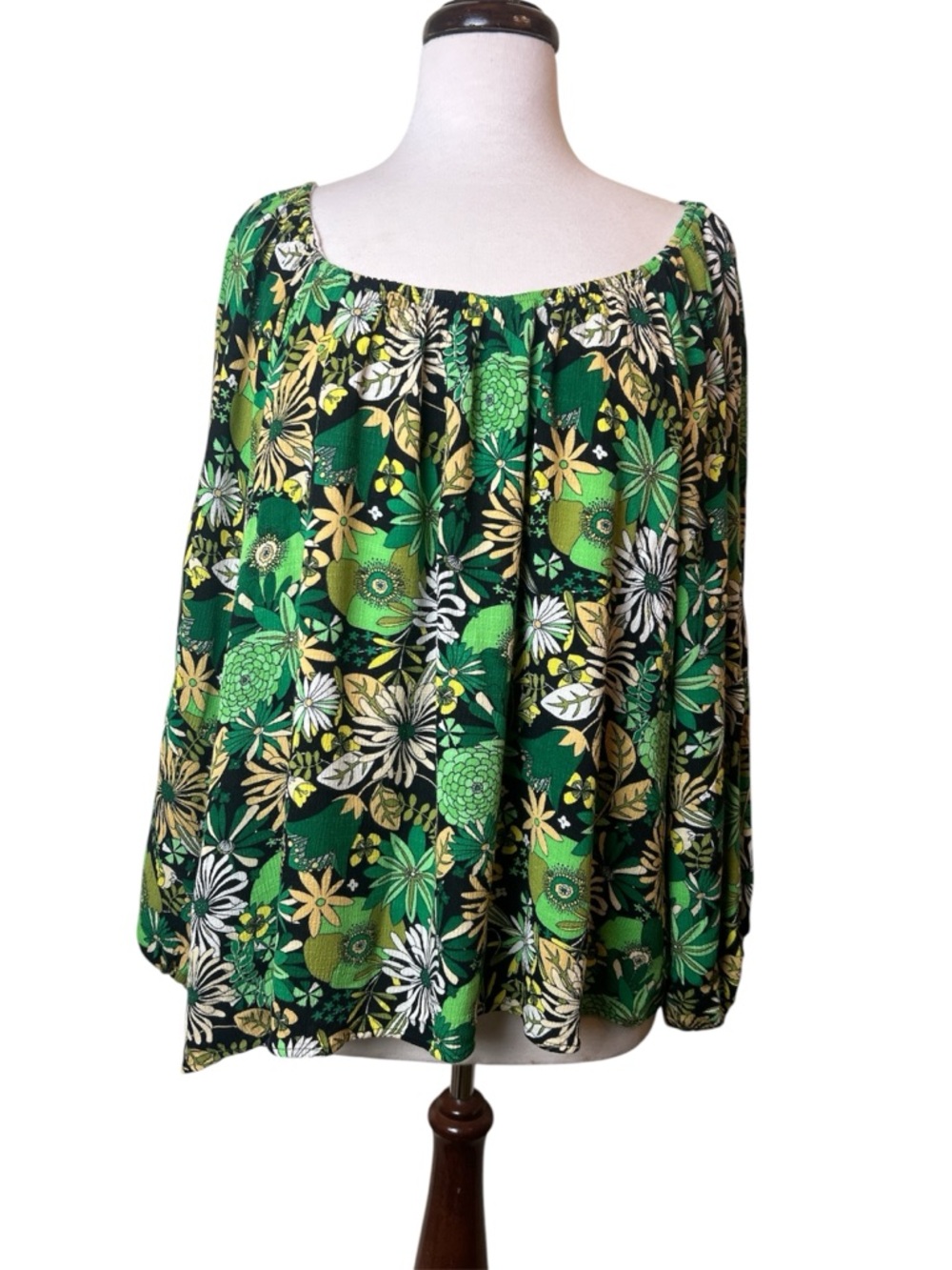 INC International Concepts Green Tropical Peasant Tunic Size 4X